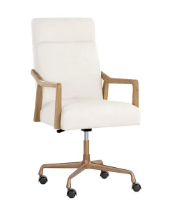 Collin Ergonomic Office Chair in Natural Wood Finish - Adjustable Swivel Task Chair with Cushioned Seat